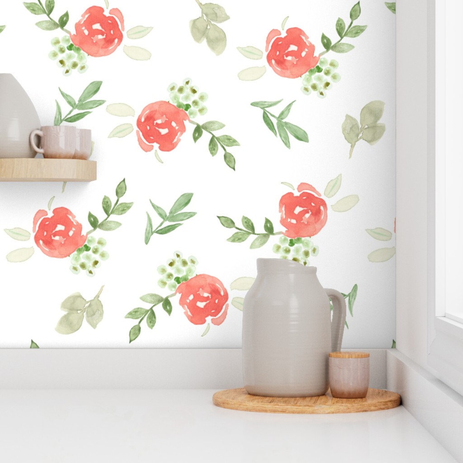 Coral Floral Wallpaper Coral Watercolor by Daily Miracles Etsy
