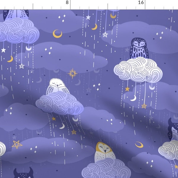 Owl Fabric - Night Owls By Claudiecb - Purple Clouds Nighttime Bedtime Kids Sleeping Cotton Fabric By The Yard With Spoonflower