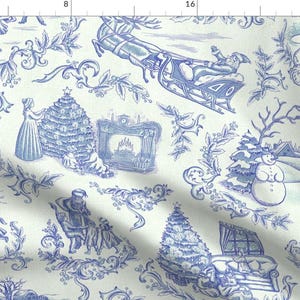 Holiday Traditions Fabric - Christmas Toile In Blue By Aaron Gallen - Blue White Vintage Antique Cotton Fabric By The Yard With Spoonflower