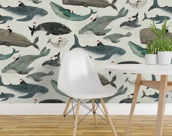 Papel de Parede Autoadesivo Baleias - Baleeira Mergulhadora Vida Marinha - Arte Decorativa de Parede Removível - Tara, a Baleeira (Grande) por katherine_quinn
