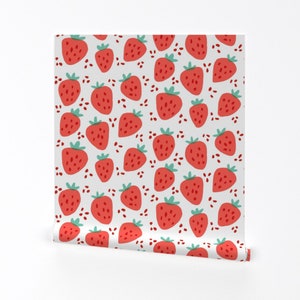 Strawberries Wallpaper - Strawberry Patch by ellolovey - Berries Summer Fruit Fruit Red Removable Peel and Stick Wallpaper by Spoonflower