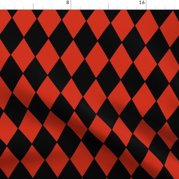 Harlequin Fabric - Harlequin Diamonds ~ Black And Red By Peacoquettedesigns - Harlequin Cotton Fabric By The Yard With Spoonflower