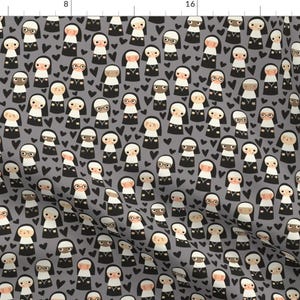 Happy Nuns Fabric - Nuns On Gray By Heidikenney - Nuns Hearts Religious Worship Teach Women Gray Cotton Fabric By The Yard With Spoonflower