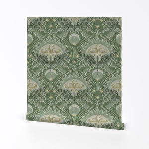 Magical Fantasy Removable Peel and Stick Wallpaper - Celestial Dragon Green Stars - Wall Art Wall Decor - Flying Dragon by patricia_lima