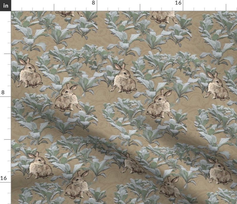 Woodland Rabbit Fabric Rabbits in the Kale by Wren Leyland Etsy