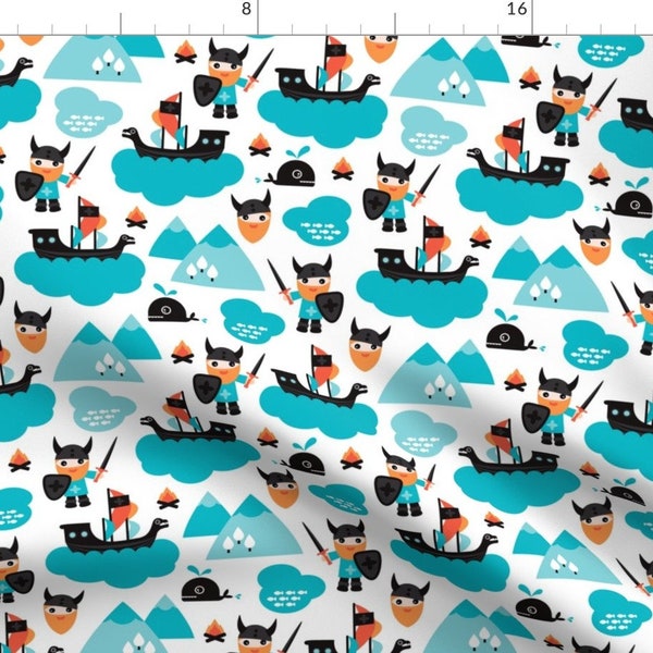 Viking Fabric - Scandinavian Vikings And Pirate Ship Illustration By Littlesmilemakers - Viking Cotton Fabric By The Yard With Spoonflower