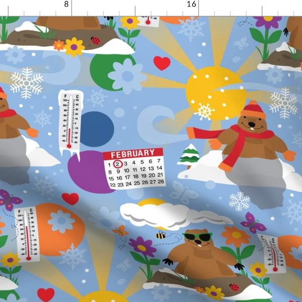 Groundhog Fabric - Groundhog Day By Designs By Lisa K - Animal Seasons Cotton Fabric By The Yard With Spoonflower