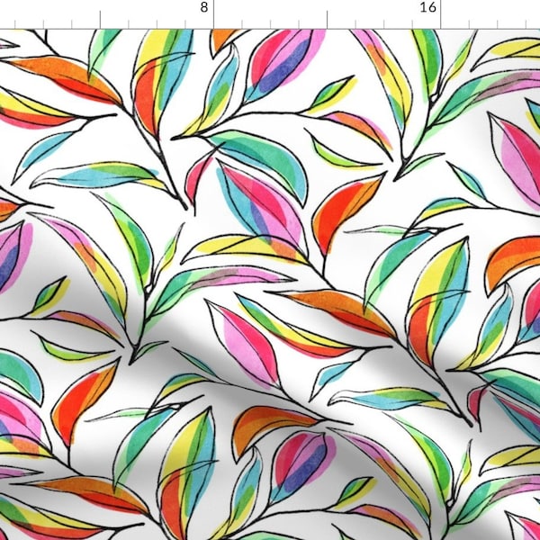 Rainbow Leaves Fabric - Flavor Of Color  by perrinphilippa - Painterly Branches Watercolor Abstract  Fabric by the Yard by Spoonflower