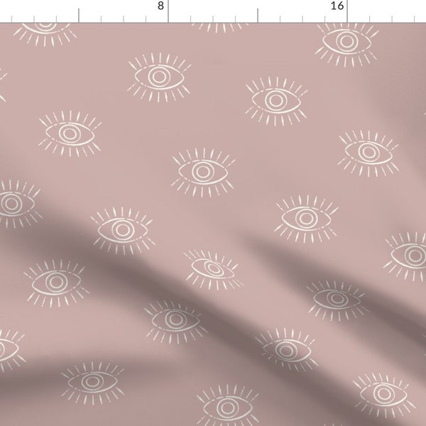 Mauve Eye Fabric - Eyes - Fading Rose By Littlearrowdecor - Hand Drawn Boho Artsy Dusty Rose Eye Cotton Fabric By The Yard With Spoonflower