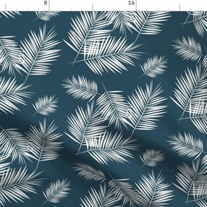 Leafy  Palms Fabric - Palm Leaf Navy Tropical Palm Tree By Sunny Afternoon By Sunny Afternoon - Exotic Branch Cotton Fabric With Spoonflower