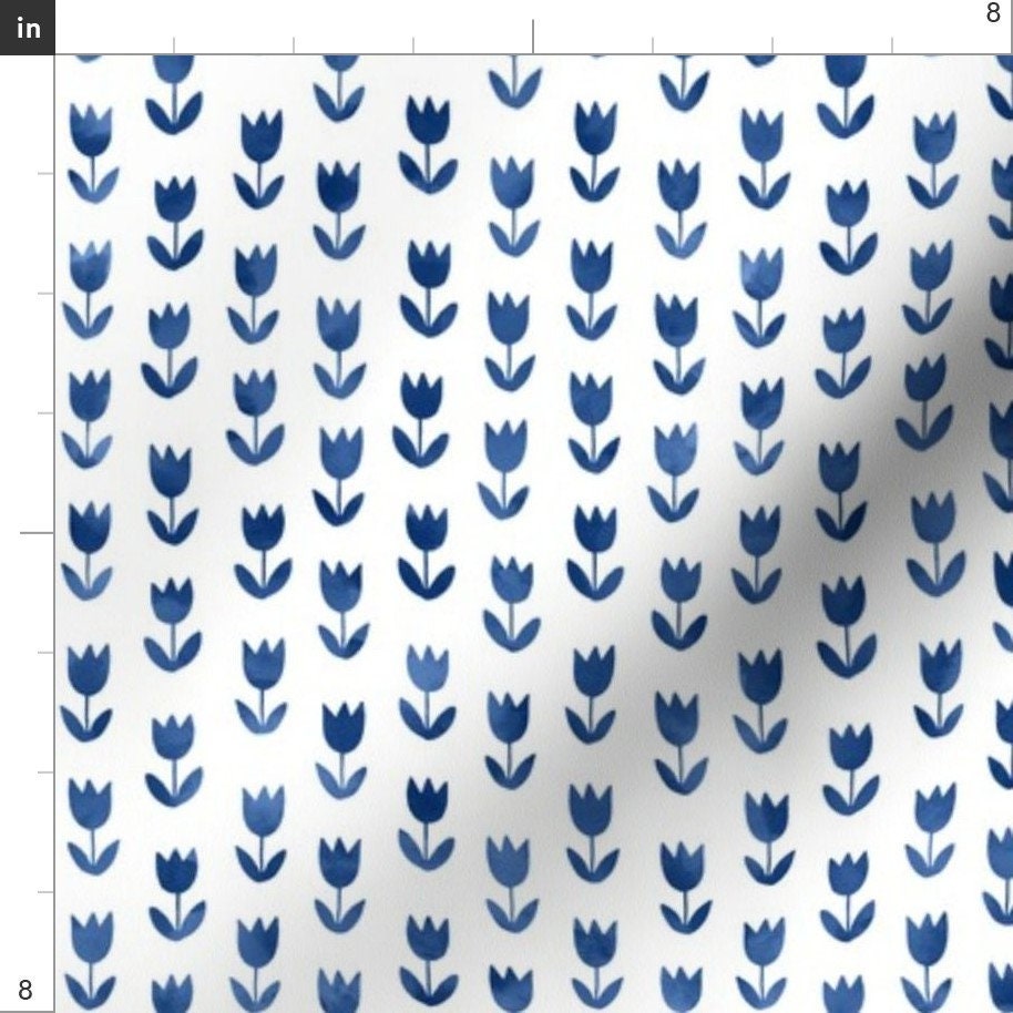 Blue Tulips Fabric Tulips Watercolors By Heleen Vd Thillart Etsy France