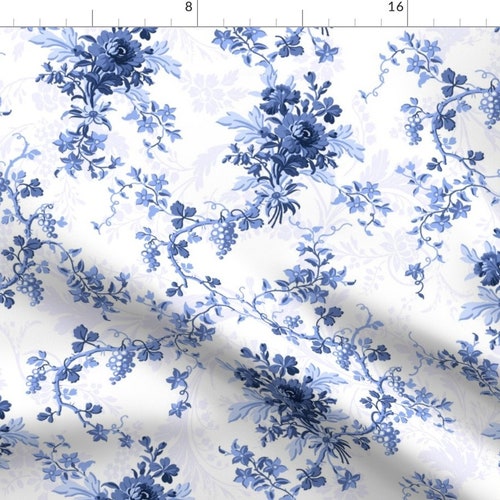Blue Floral China Pattern Ink Fabric Eloise Ink 1 by Etsy