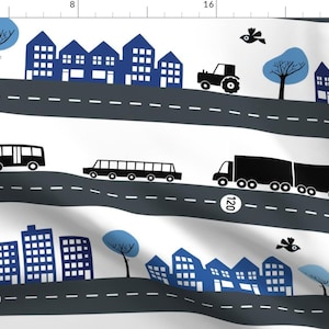 Road Fabric - Roads Vehicles City Royal Blue By Heleen Vd Thillart - Road Street Drive Children&#39;s Cotton Fabric By The Yard With Spoonflower