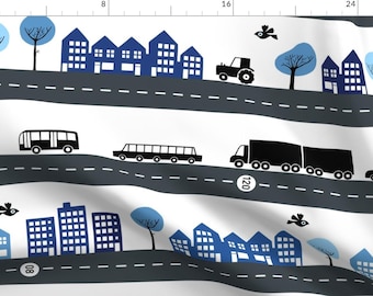 Road Fabric - Roads Vehicles City Royal Blue By Heleen Vd Thillart - Road Street Drive Children's Cotton Fabric By The Yard With Spoonflower