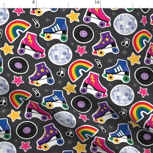 Rollerskate Fabric - Roller Boogie Cute Rainbow Pop Art By Lisa Kubenez - Rollerskate Retro Cotton Fabric By The Yard With Spoonflower image 1