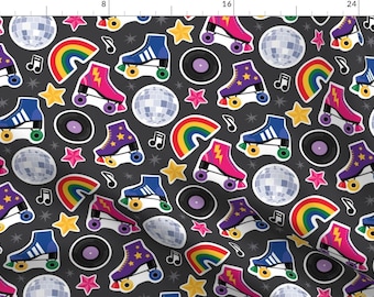 Rollerskate Fabric - Roller Boogie Cute Rainbow Pop Art By Lisa Kubenez - Rollerskate Retro Cotton Fabric By The Yard With Spoonflower