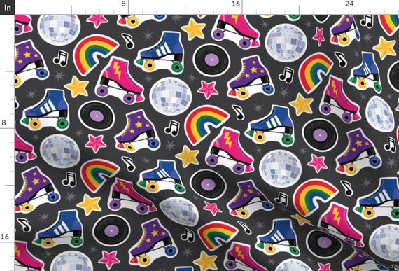Rollerskate Fabric - Roller Boogie Cute Rainbow Pop Art By Lisa Kubenez - Rollerskate Retro Cotton Fabric By The Yard With Spoonflower