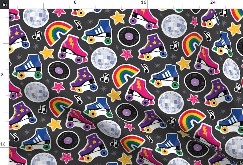 Rollerskate Fabric - Roller Boogie Cute Rainbow Pop Art By Lisa Kubenez - Rollerskate Retro Cotton Fabric By The Yard With Spoonflower image 1