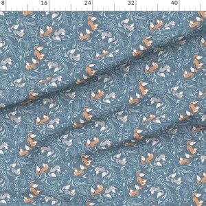 Blue Fox Apparel Fabric - Deluna Foxen by nouveau_bohemian - Woodland Forest Nature Red Foxes Botanical Clothing Fabric by Spoonflower image 2