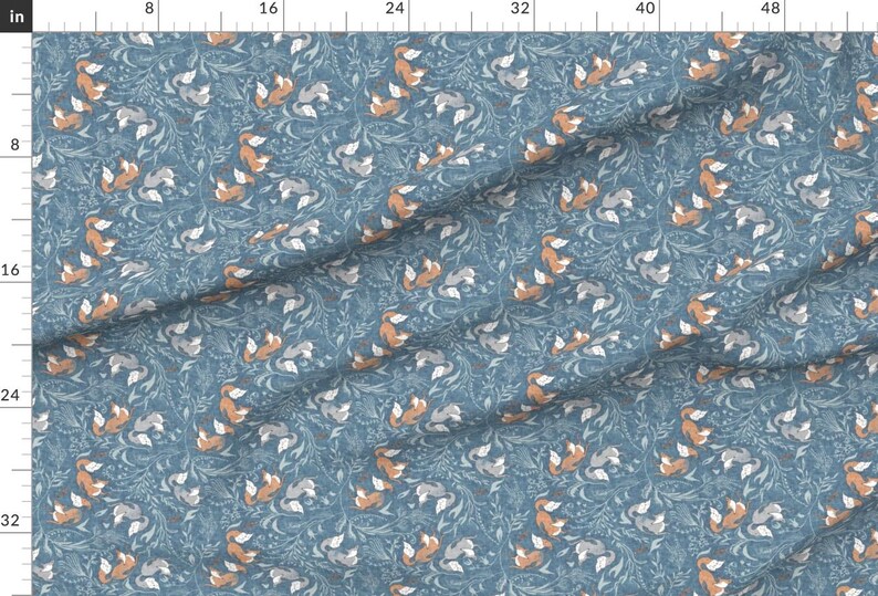 Blue Fox Apparel Fabric - Deluna Foxen by nouveau_bohemian - Woodland Forest Nature Red Foxes Botanical Clothing Fabric by Spoonflower image 2