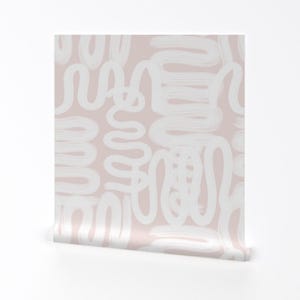 Squiggle Wallpaper - Squiggle White On Petal Pink By Danika Herrick - Custom Printed Removable Self Adhesive Wallpaper Roll by Spoonflower