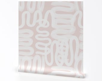 Squiggle Wallpaper - Squiggle White On Petal Pink di Danika Herrick - Rotolo di carta da parati autoadesiva rimovibile stampata personalizzata di Spoonflower