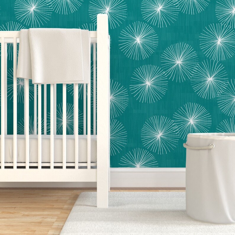 Mid Century Modern Wallpaper Dandelions Teal by Friztin Etsy