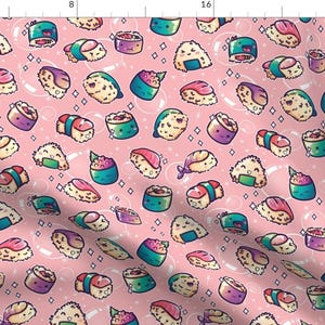 Sushi Fabric - Sushi Sparkles By Electrogiraffe - Sushi Kawaii Japanese Food Cute Pink Purple Cotton Fabric By The Yard With Spoonflower