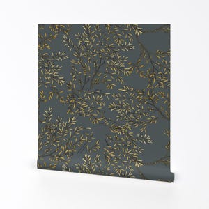 Botanical Removable Peel and Stick Wallpaper -  Branches Nature Olive Branch Olive Tree - Wall Art Wall Decor - Golden Branches by etienne