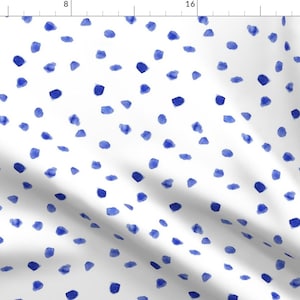 Polka Dot Fabric - Saturated Royal Blue Watercolor Dots By Katerinaizotova - Polka Dot Blue White Cotton Fabric By The Yard With Spoonflower
