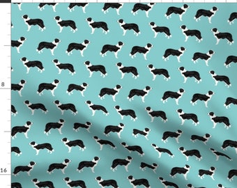 Border Collie Fabric - Cute Border Collies Designs By Petfriendly - Border Collie Blue Black Cotton Fabric By The Yard With Spoonflower