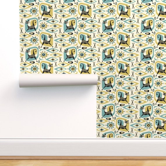 Mcm Wallpaper Mid Century Cat Abstract By Studioxtine Etsy India