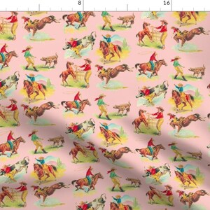 Pink Cowgirl Fabric - Cowgirl Cowboy Pink By Parisbebe Western Vintage Bronco Horse Retro - Cotton Fabric By The Yard With Spoonflower