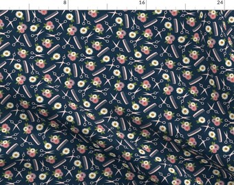 Shears Fabric - Floral Shears Combs Pink Blue Professional Stylist Hair Dresser By Littlearrowdesign - Fabric by the Yard with Spoonflower