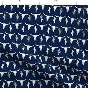 Western Longhorn Fabric - Cow Skull Longhorn Cattle Cactus By Andrea Lauren-Western Skull Boho Cotton Fabric By The Yard With Spoonflower