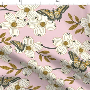 Dogwood Fabric - Dogwood Blossoms And Butterflies By Simut - North Carolina Flower Floral Pink Cotton Fabric By The Yard With Spoonflower