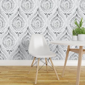 Boho Moroccan Wallpaper - Bohemian Foli Gray By Crystal Walen - Foliage Custom Printed Removable Self Adhesive Wallpaper Roll by Spoonflower