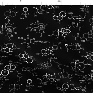 Chemicals Fabric - Molecules On Black - Large By Thin Line Textiles - Chemistry Science Class Cotton Fabric By The Yard With Spoonflower