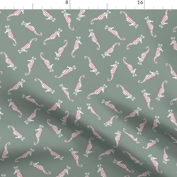 Candy Cane Seahorse Fabric - Candy Stripe Seahorse by booboo_collective - Christmas Novelty Festive Fabric by the Yard by Spoonflower