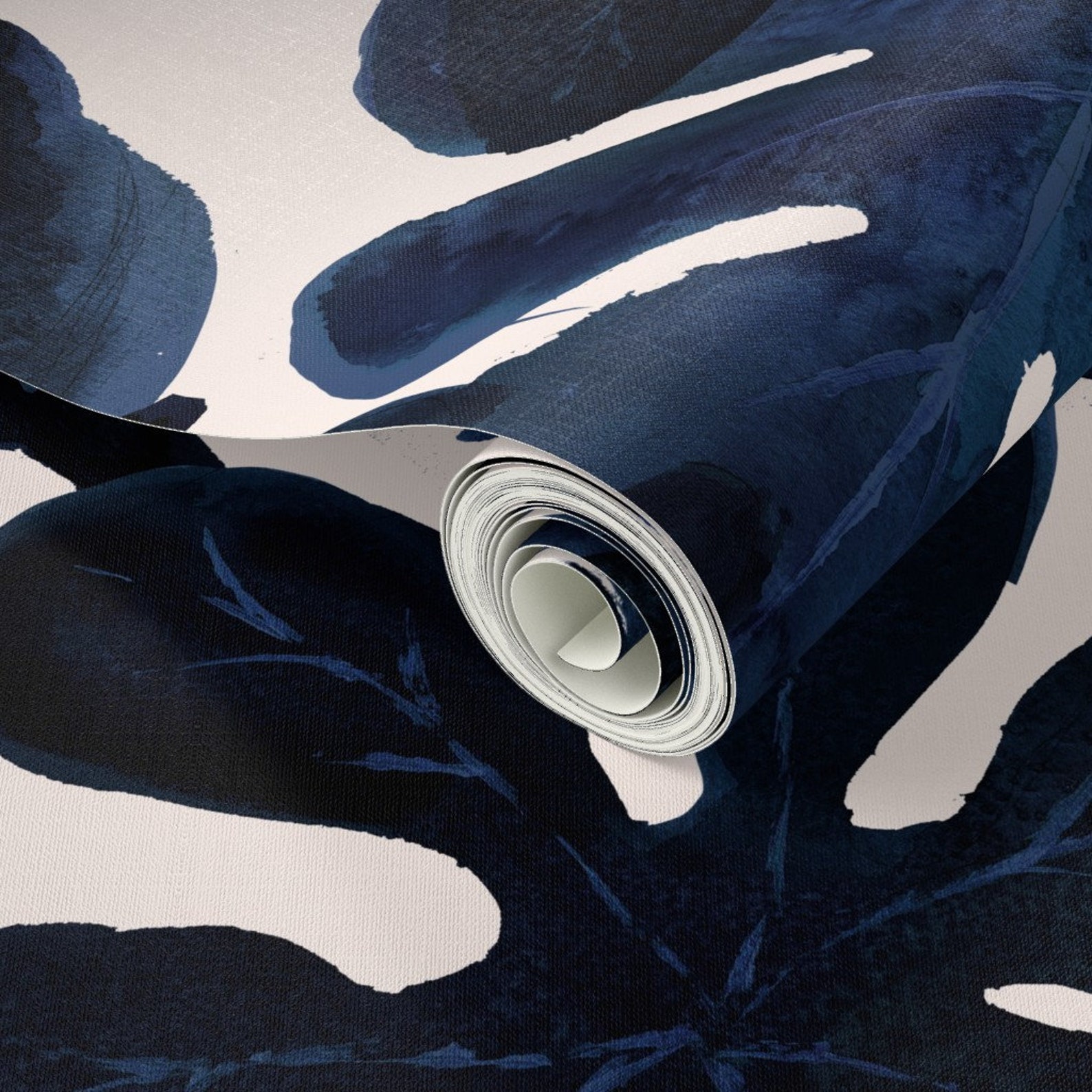 Navy Jungle Wallpaper Tropical Leaves Midnight by Crystal Etsy