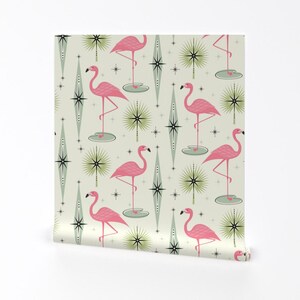 Pink Flamingos Wallpaper - Atomic Flamingo Von Studioxtine - Retro Individuell bedruckte, entfernbare selbstklebende Tapetenrolle von Spoonflower Bild 2