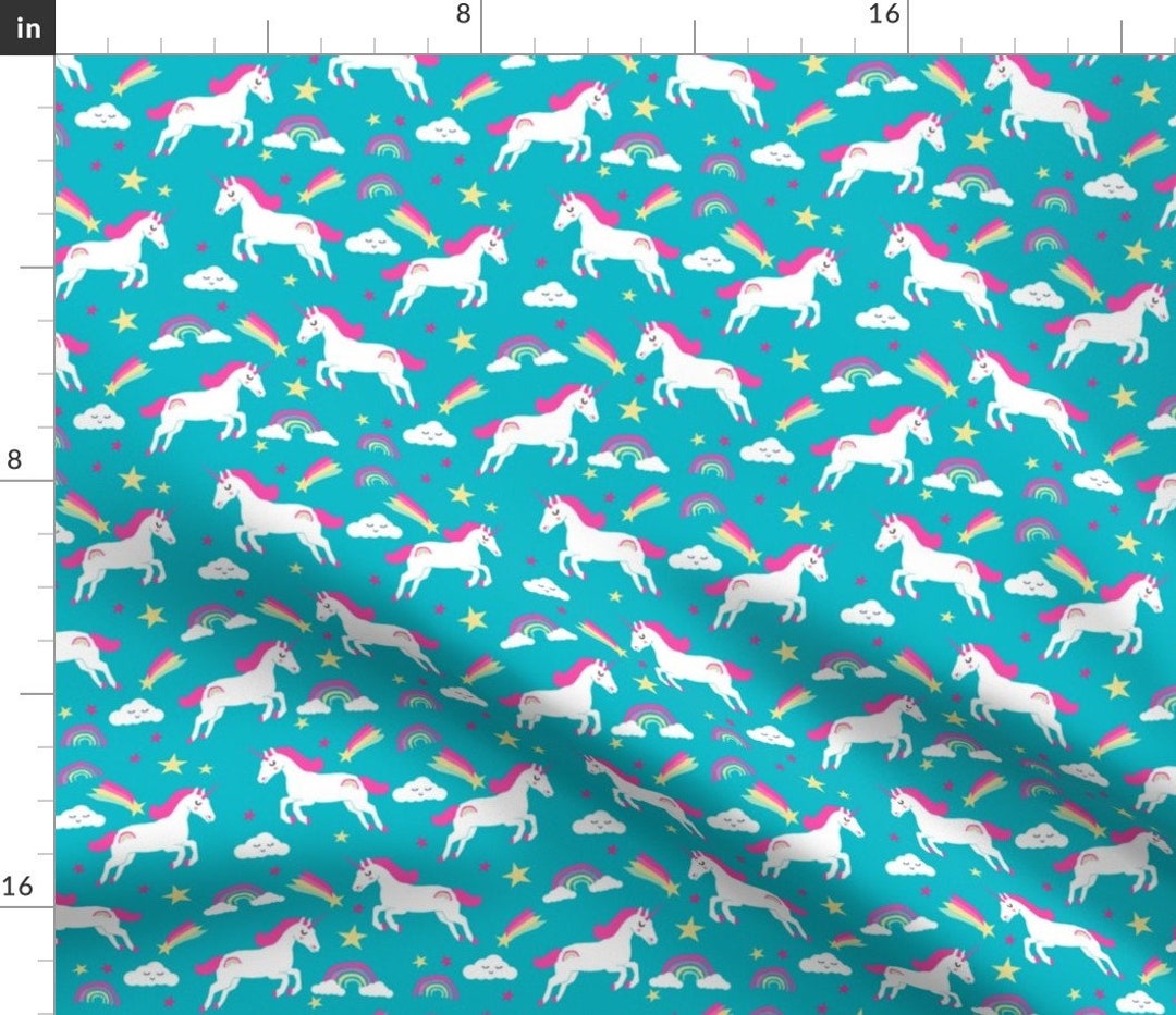 Unicorn Fabric Unicorn Bright Colors Rainbow Clouds Stars - Etsy
