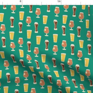 Beer Pints On Tap Fabric - Beer Drinks Connoisseur By Dk Ryland - Beer Drinks Bar Green Cotton Fabric By The Yard With Spoonflower
