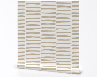 Neutral Stripe Wallpaper - Minimalist Taupe by trellishill - Minimal Modern Taupe White Removable Peel and Stick Wallpaper by Spoonflower