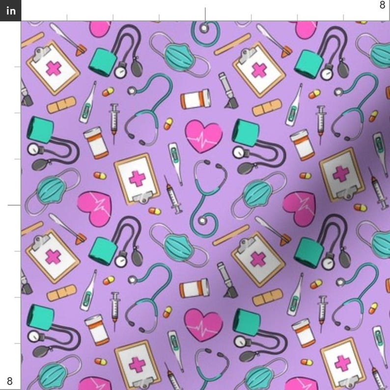 Purple Nurse Apparel Fabric - Small Medical Supplies by littlearrowdesign - Small Scale Hospital Medical Cute Clothing Fabric by Spoonflower afbeelding 3