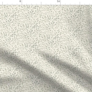 Ditsy Leaf Fabric - Tiny Sage Leaves by melly_williams_studio - Blue On Cream Feminine Botanical Foliage Fabric by the Yard by Spoonflower