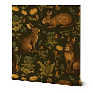 Medieval Rabbit Gold or Silver Metallic Wallpaper - Year Of The Rabbit by nickleen - Woodland Bunny Wallpaper Roll by Spoonflower