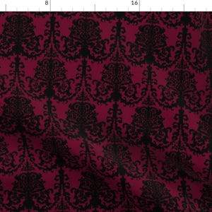 Dark Damask Fabric - Ornate Gate Damask Black On Bordeaux By Teja Jamilla - Damask Home Decor Cotton Fabric By The Yard With Spoonflower