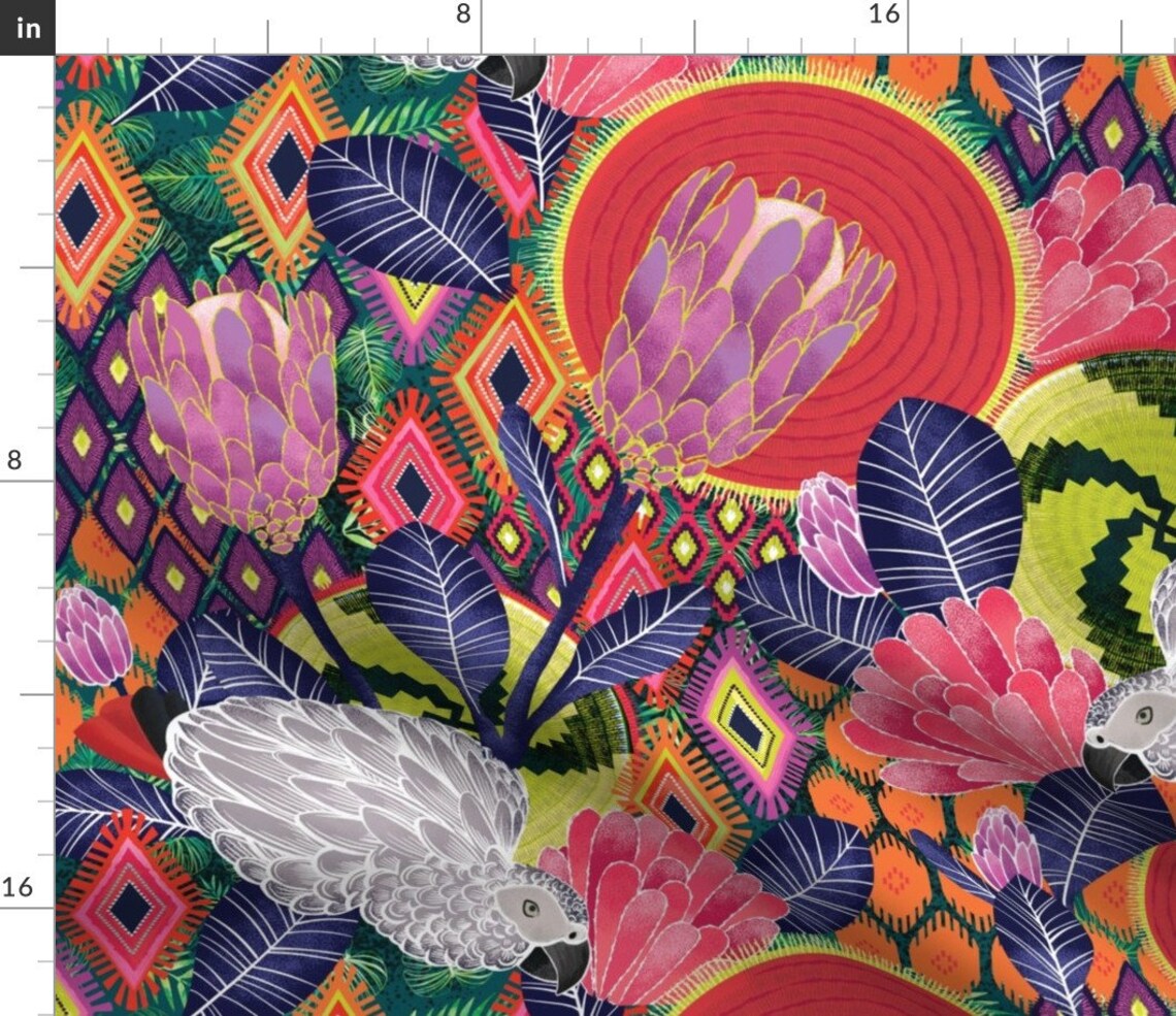 African Art Fabric African Protea by Michaelzindell Etsy