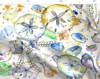 Shells Fabric - Ocean Treasures By Countrygarden- Watercolor Seashells Ocean Sea Life Beach Decor Cotton Fabric By The Yard With Spoonflower